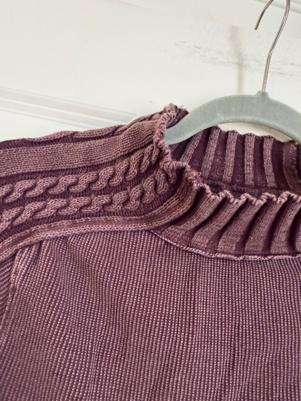 We The Free Cable-Trim Mock Neck Sweater - Plum - Picture 4 of 8